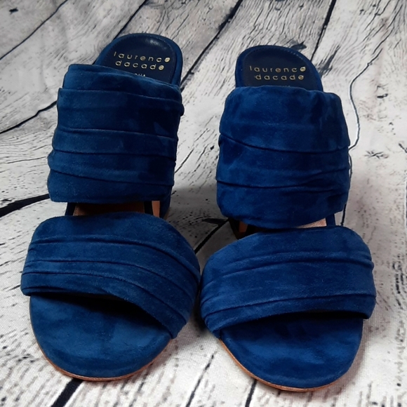 NWB Laurence Dacade Paris Suede Printed Slides Paris Blue size 5 (38) - Picture 3 of 14